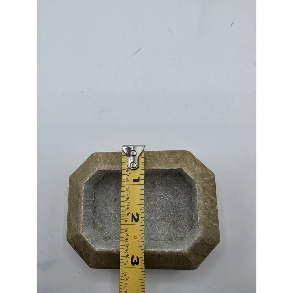 Vintage Indian Soapstone Trinket Box Floral Inlay Hand Carved SERRV Decor